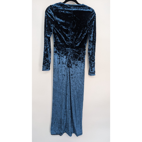 Galvan London Long-Sleeve Deep-V Hammered Velvet Cocktail Dress SZ 4 Blue #1D459 - Picture 6 of 16